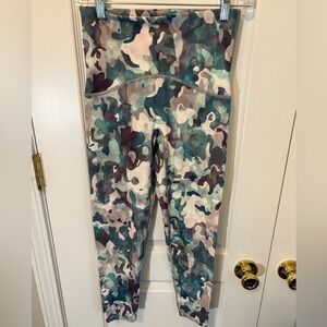 Spanx Camo Active Leggings Green Purple High Waisted Size S